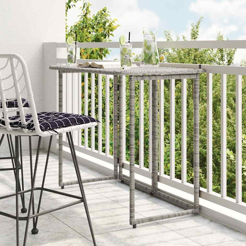 SXZenSpace Folding Garden Table 90x51x75 cm Grey Poly Rattan Outdoor Coffee Foldable Small Patio Bistro with Steel Frame for Balcony Camping and Deck Areas