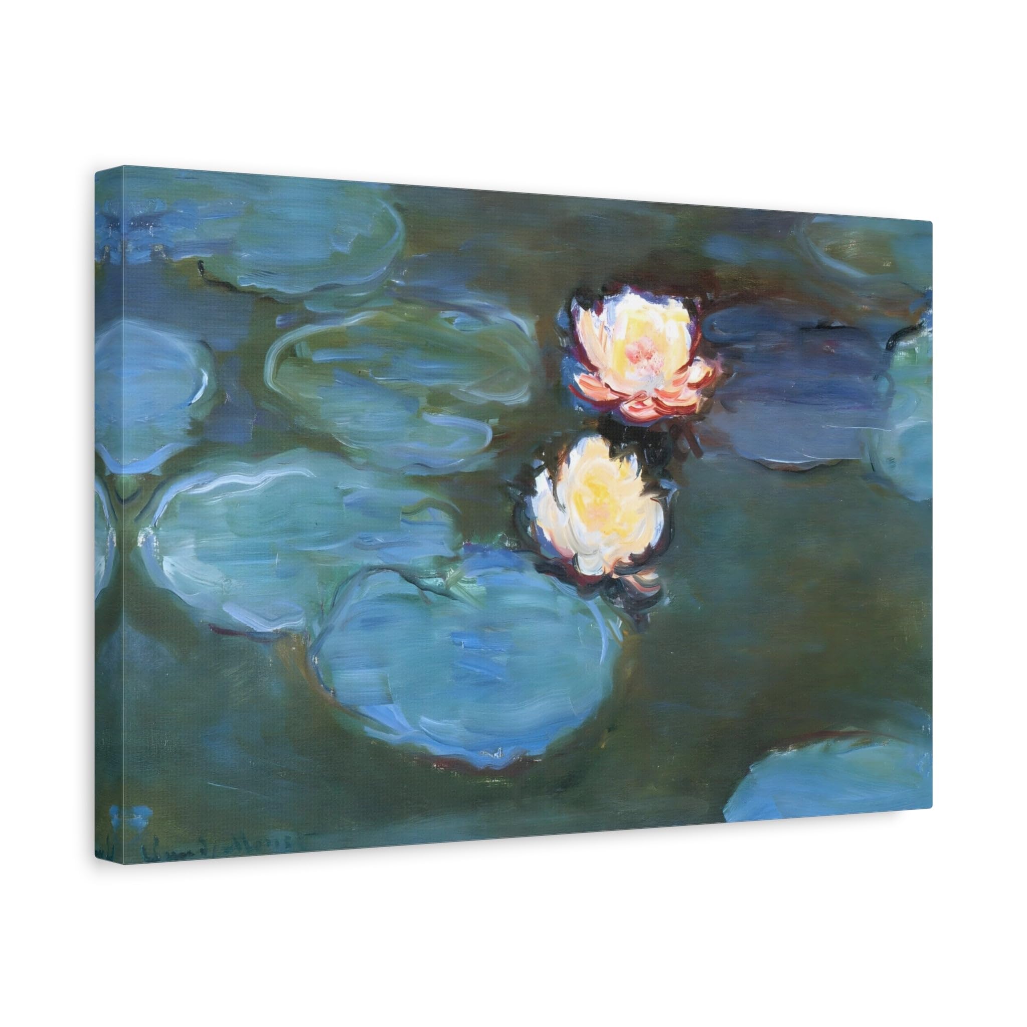 Large Water Lilies Monet Canvas Wall Art Print Reproduction 12x18inch Horizontal / 1.25inch
