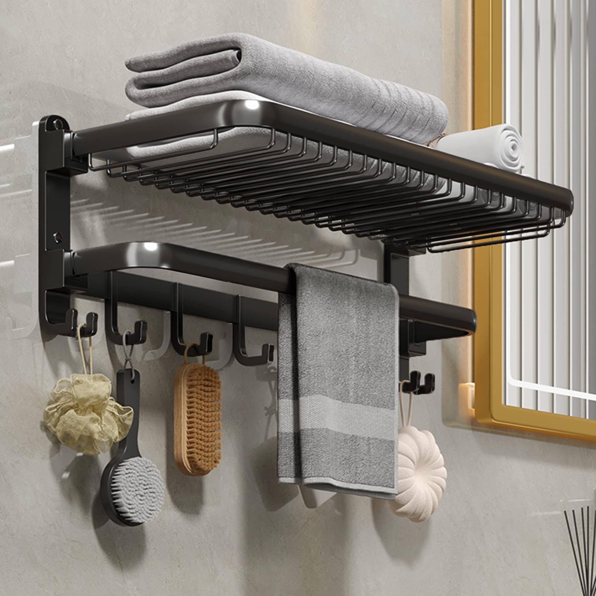 Amazon.com: Yariwiz Matte Black Towel Rack Wall Mounted No Drill and Screw Mounting, Bathroom ...