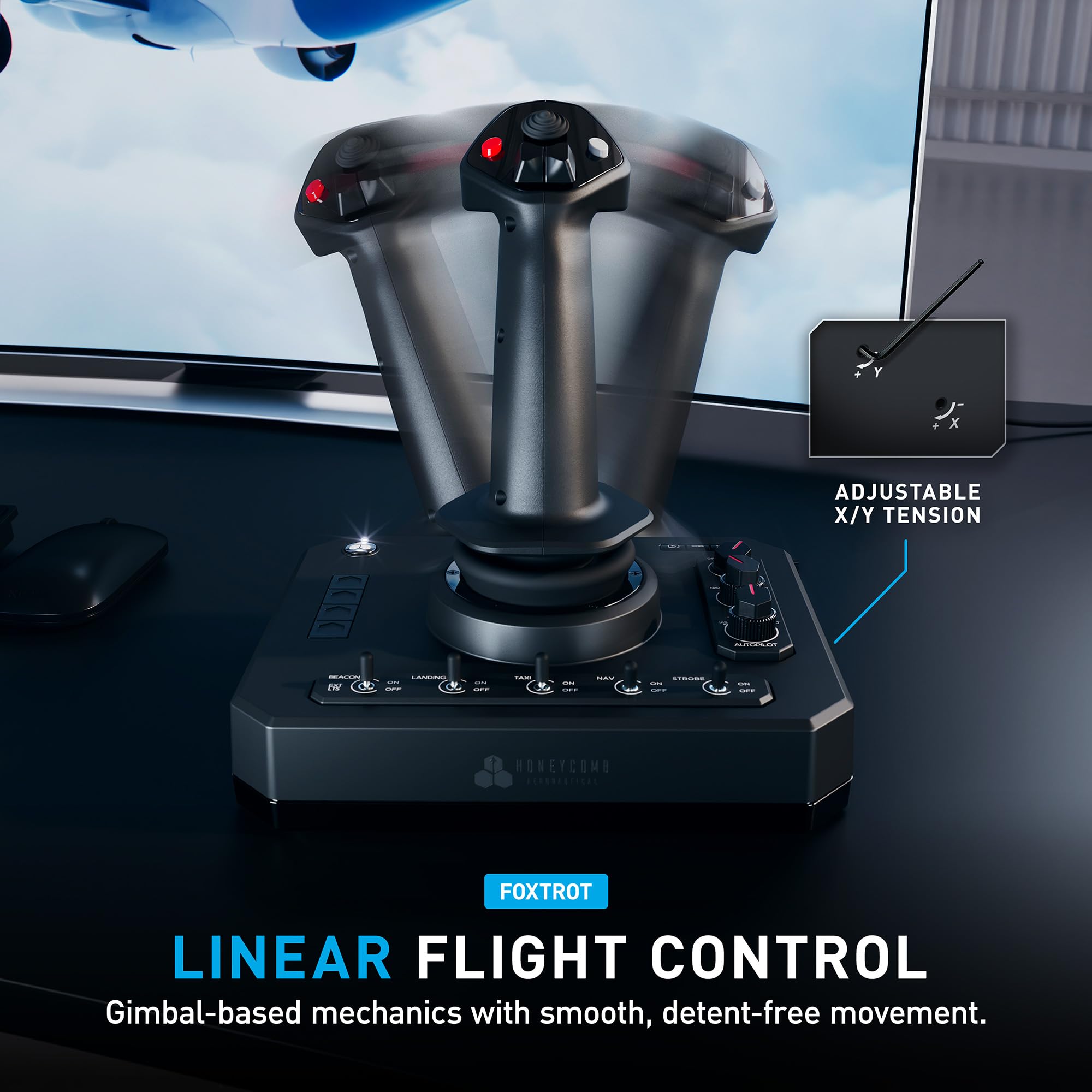 Honeycomb Foxtrot Aviation Stick – Flight stick per simulazione di volo, meccanismo gimbal premium, sensori Hall Effect 16-bit, design ambidestro, compatibile con MSFS 2024/2020 per PC & Mac [Mac]