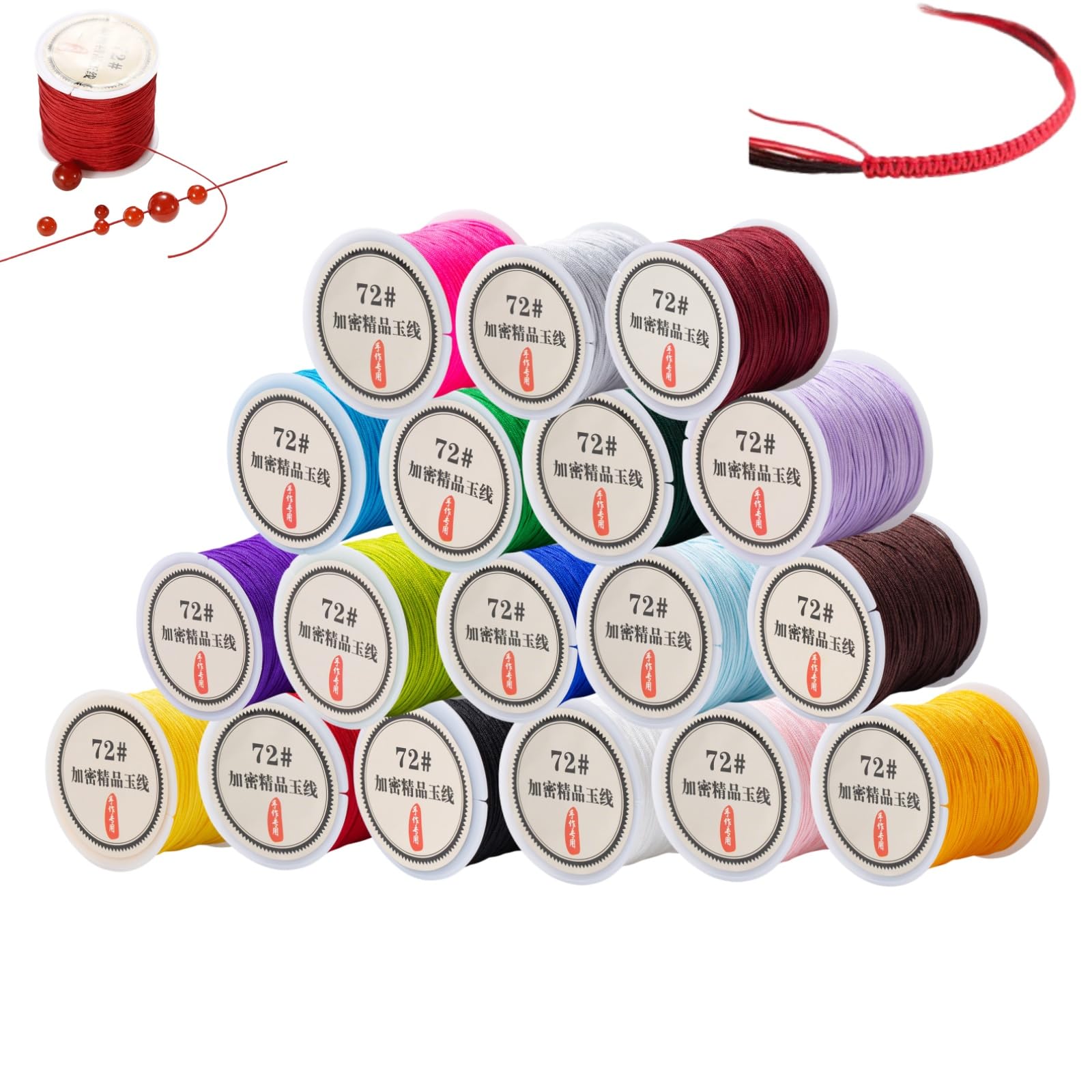 18 Farben 0.8mm Nylonschnur Über, 50m/Rolle,Nylon Perlenschnur Satinkordel,Beading String für DIY Schmuck Herstellung Freundschaft Armbänder Nähen