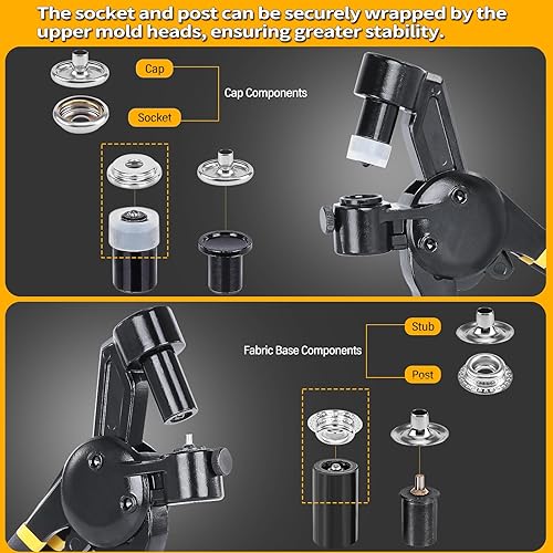 Miniatura 2 de Herramienta de cierre a presión resistente, botones metálicos con alicates de cierre, kit de herramientas de instalación de botón a presión para