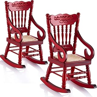 Sumind 2 Pieces Doll House Wooden Chairs 1:12 Christmas Dollhouse Model Chairs Mini Dollhouse Wooden Rocking Chairs for Dollhouse Accessories Furniture Decoration