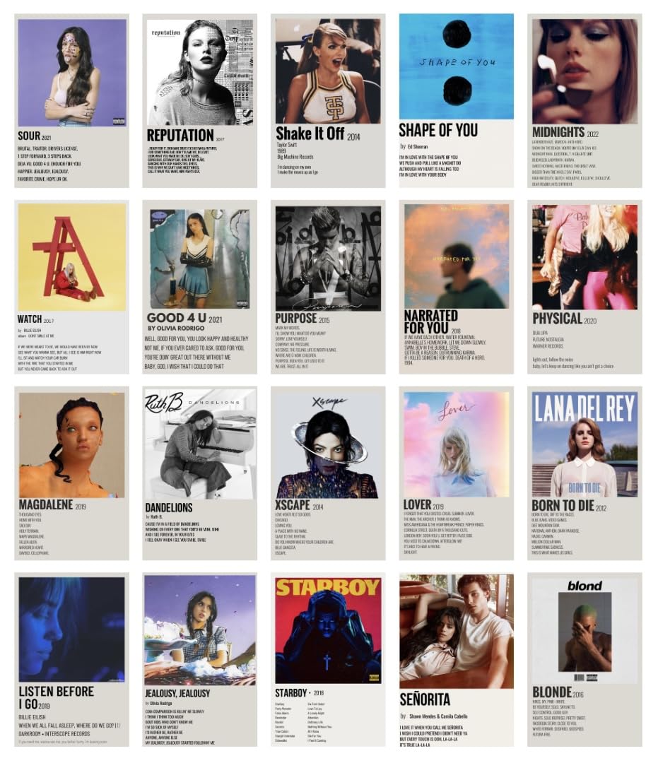 Song Album Posters Pack of 20 Aesthetic Wall Posters Collage (8 x 6 Inches) Music album Wall Collage Kit for Home & Office Decor