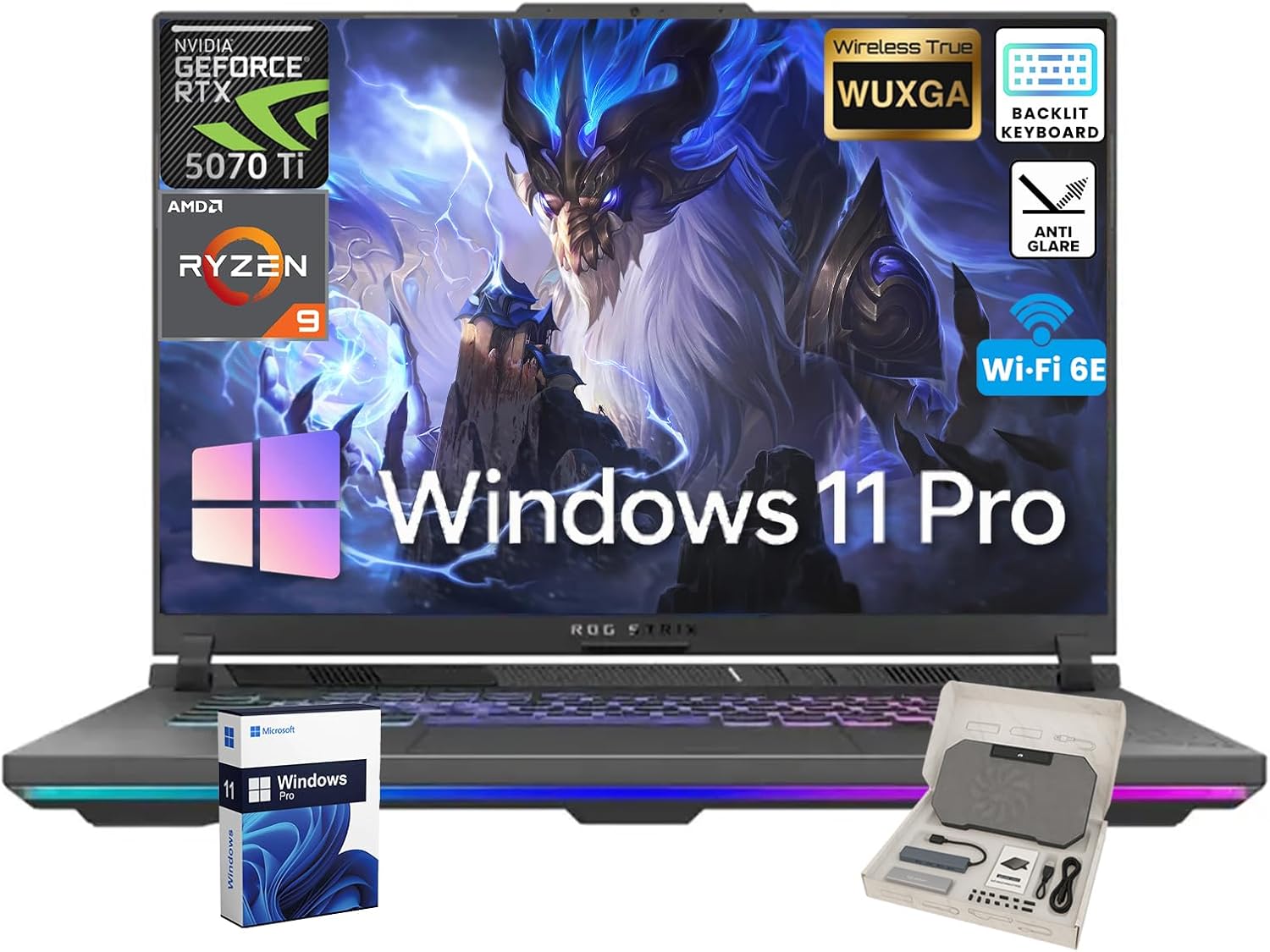 ASUS ROG Strix G16 Gaming Laptop | Dedicated GeForce RTX 5070 Ti 12GB GDDR7 | 16 WUXGA 300 nits Display | AMD Ryzen 9 8940HX(16-Core) | Backlit KB | Win 11 Pro | w/Accessories | 16GB DDR5+1TB SSD