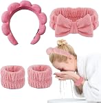 Skincare Headband Spa Headband for Women Cute head band for washing face Soft Elastic 6 Pack Skin Care Headband and Wristband Set (han pink)
