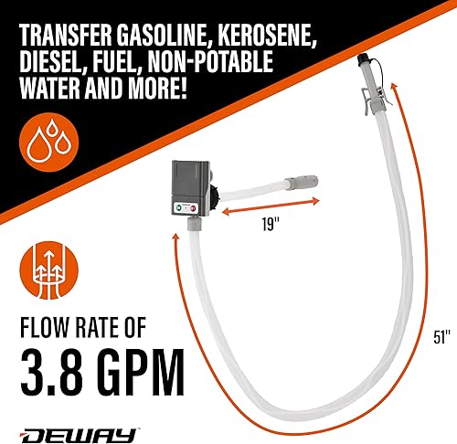Miniatura 34 de DeWay Bomba de transferencia de combustible de lata de gasolina con boquilla de gatillo Velocidad de flujo rápido de 3.8 GPM, manguera de goma