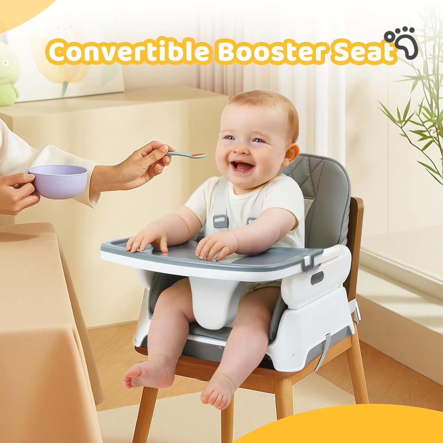 BONNLO Chaise Haute Bébé Évolutive, 6 Mois - 3 Ans (max. 15 kg), Chaise Haute Légère (5 kg), Siege Pliante, Siege d'Appoint，Chaise à Manger pour Bebe (Gris)