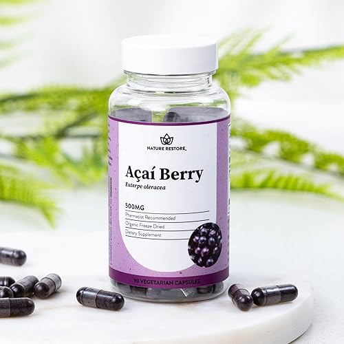 Miniatura 5 de Nature Restore Suplemento orgánico de bayas de acai, liofilizado, 90 cápsulas de bayas de acai, sin OMG, sin gluten, vegano