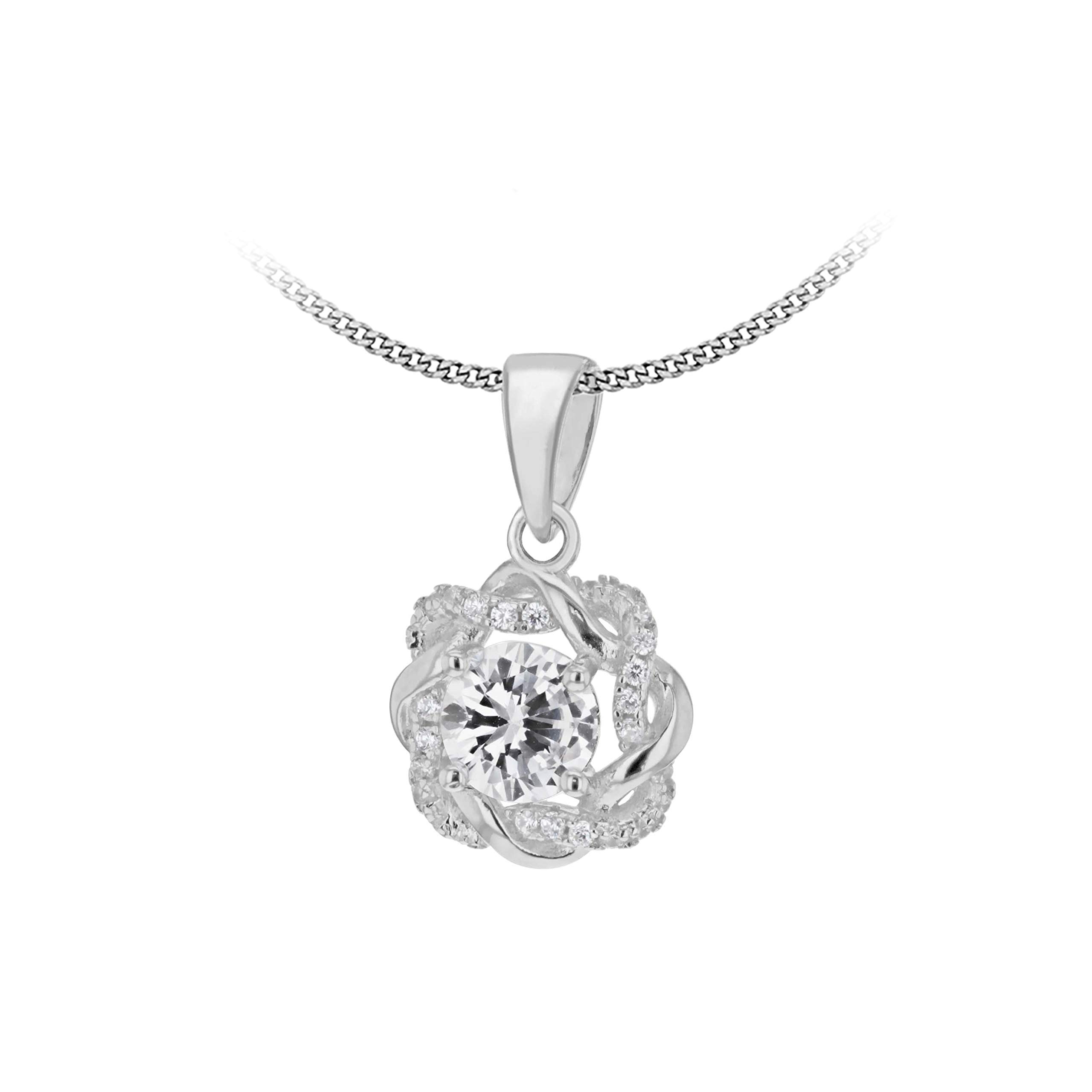 Tuscany Silver Damski srebro Sterling rodowane CZ skręcony wisiorek na łańcuszku o splocie pancerka - 46 cm / 18 cali