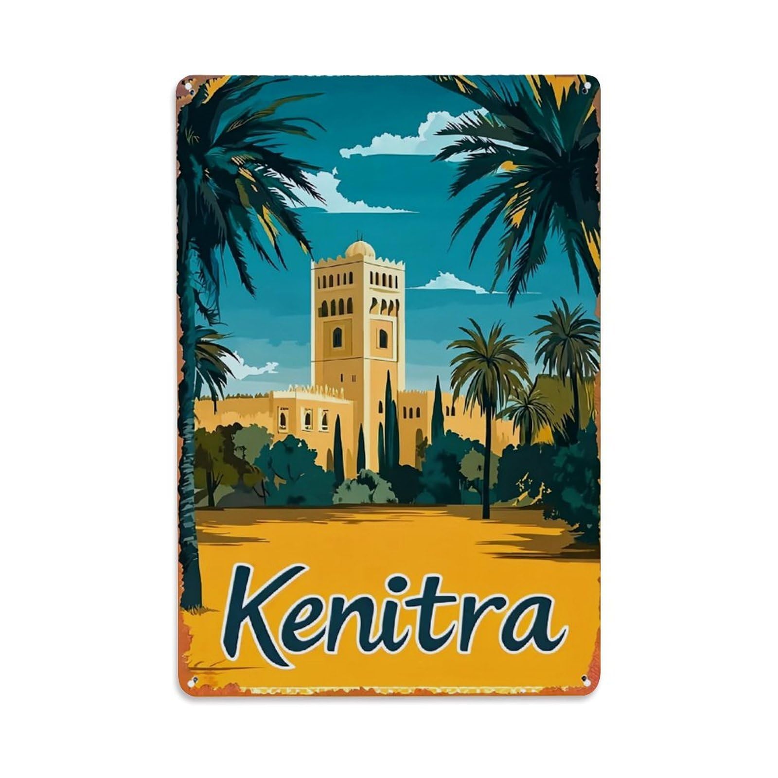 Jdfenggu Vintage Palm Trees Mosque Sky Desert Retro Metal Tin Sign, Decor Art Poster For Bar, Home, Man Cave, Kitchen, Laundry Room Gift 8X12inch