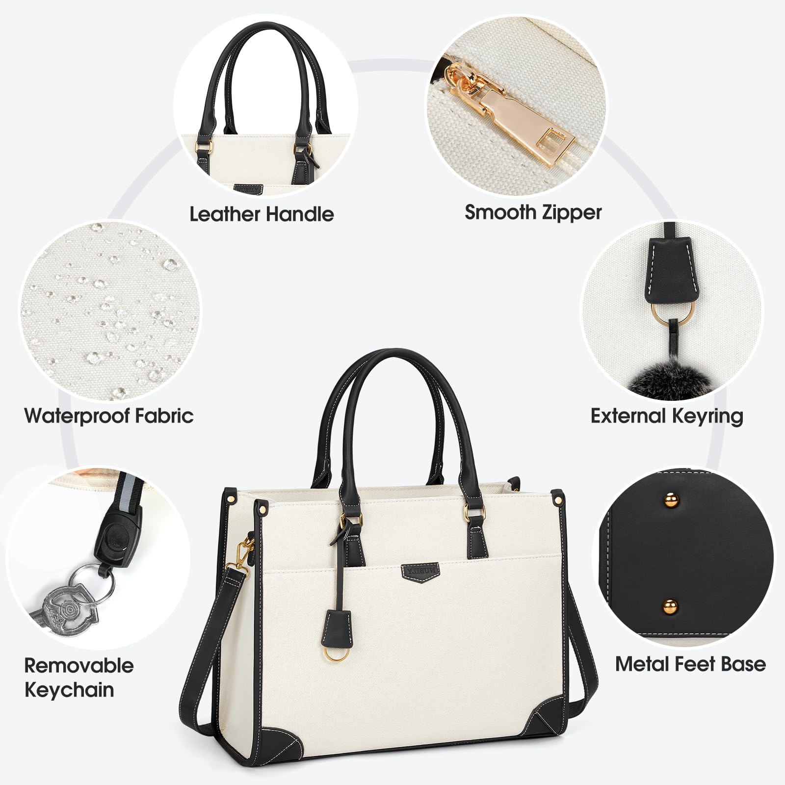 IGOLUMON Bolso de Mujer Grande Bolso Universidad Mujer Impermeable Bolso Portatil Ordenador Mujer 15.6 Pulgadas Tela de Vela Bolso Shopper Bolsa Tote para Oficina Trabajo