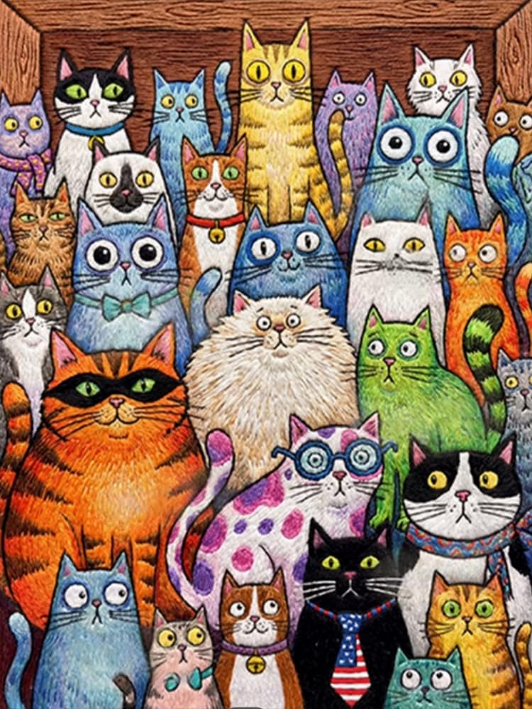 Brennora Cross Stitch Kits for Adults Cat 11CT Pre-Printed Stamped Embroidery Kit DIY Handmade Home Wall Décor 40x50 cm