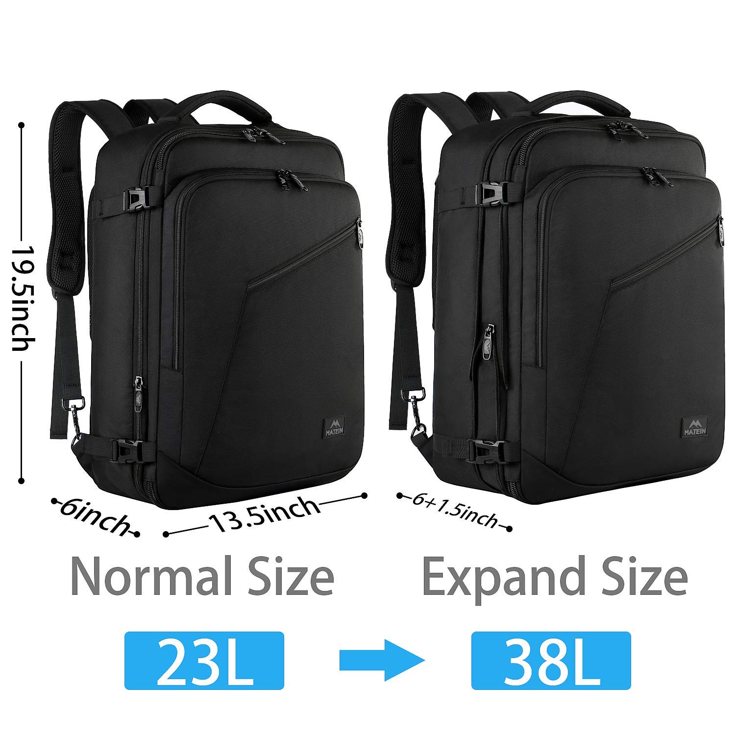 MATEIN Carry On Backpack, Flight Approved Rucksack bag, 40 Litre Extra