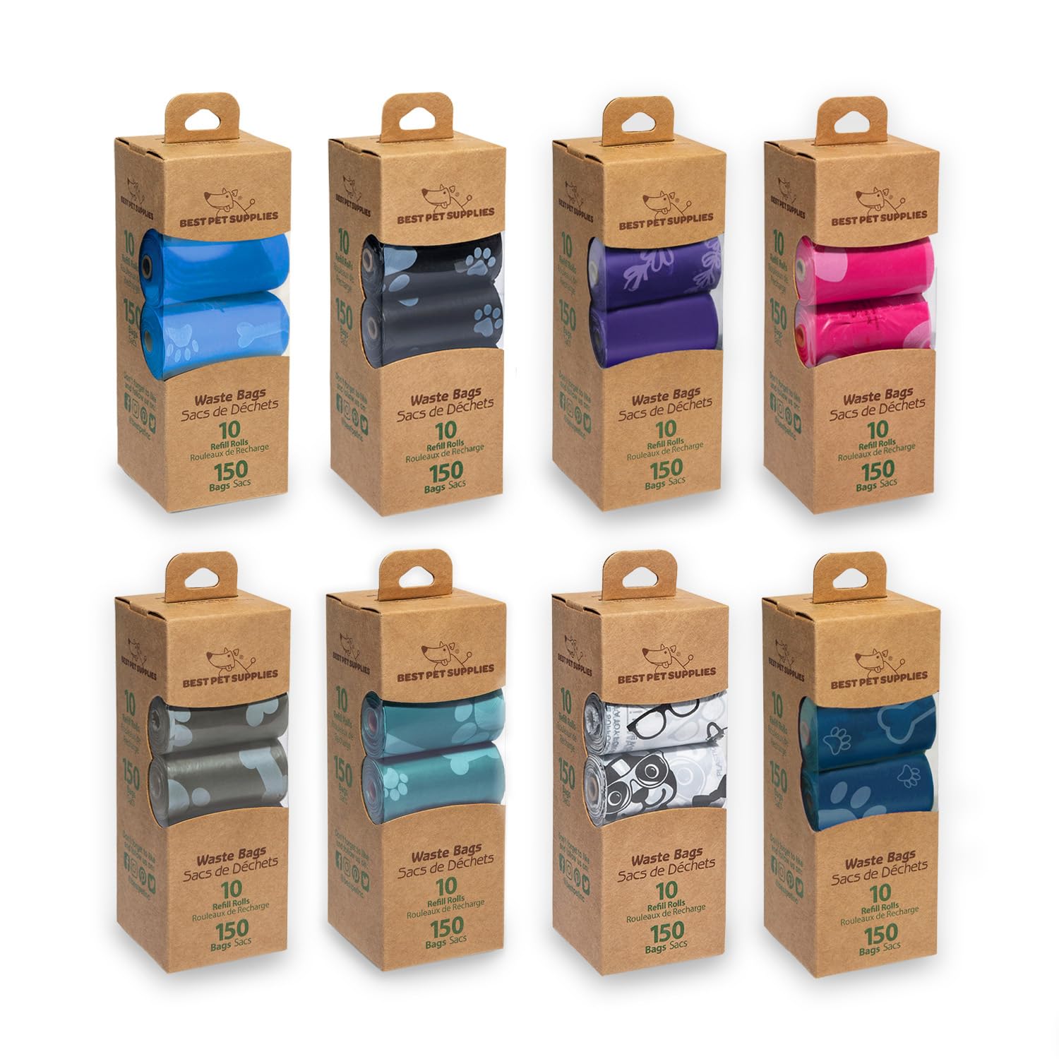 Best Pet Supplies Dog Poop Bags (4 x 150 Bags) for Waste Refuse Cleanup, Doggy Roll Replacements for Outdoor Puppy Walking and Travel, Leak Proof and Tear Resistant, Thick Plastic - Assorted Colors