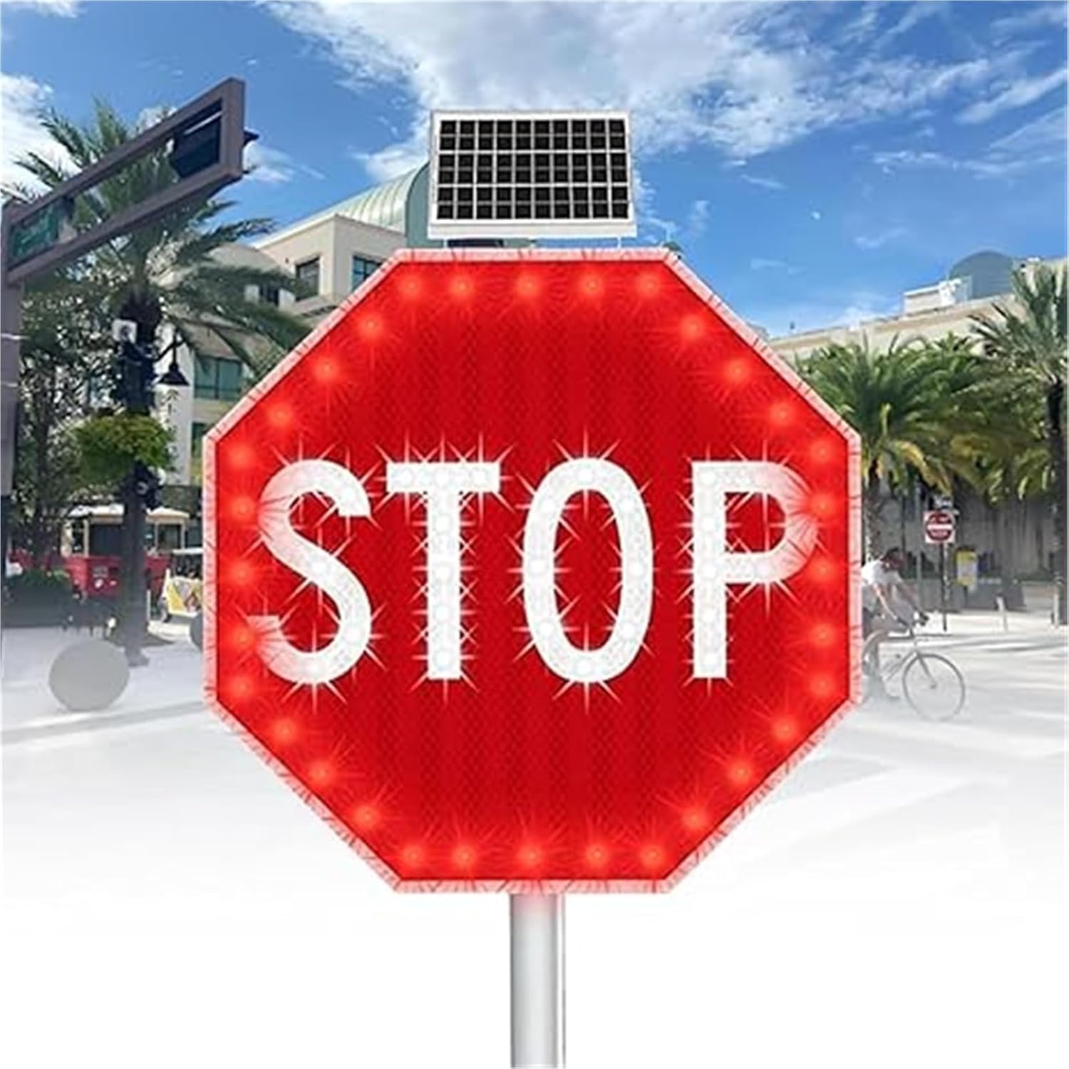 24"/30" Solar-Powered LED Blinking Stop Sign - Aluminum Octagon Flashing Traffic Sign for Road Safety, Street Use, Always On, High Visibility, Durable Warning Signal