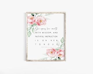 Proverbs 31:26 She Opens Her Mouth With Wisdom Bible Verse Print Wall Art Baptism Scripture Kindness Woman Mom Nursery Baby Girl