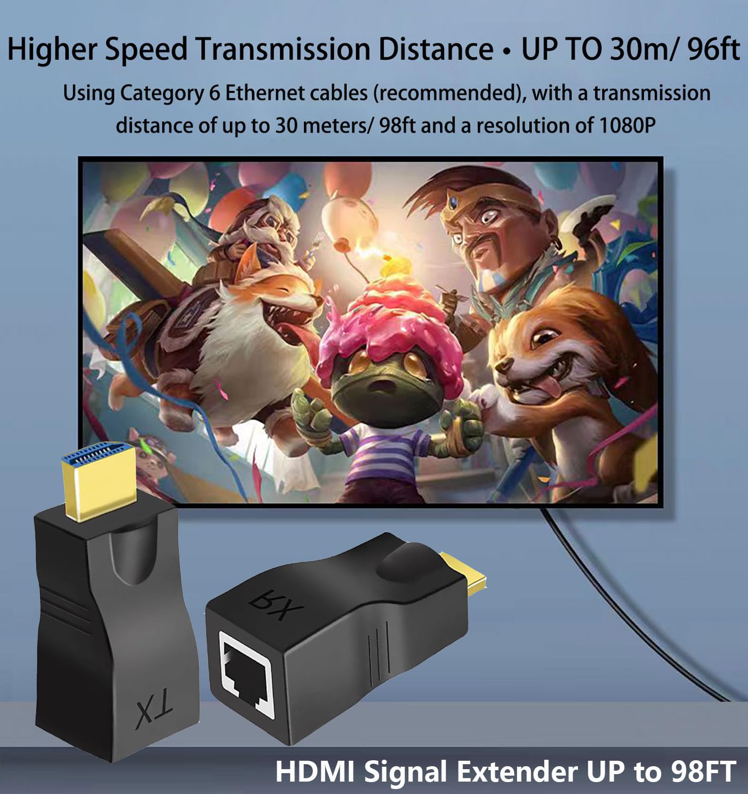 Hdmi Extender Over Ethernet Cat 5e/ 6 Cable, HDMI to RJ45 Ethernet Network Converter, Support Audio Video 1080P UP to 98FT(30m), Suitable for HDTV, PS3 4, Projector, Monitor (NOTE: Used in Pairs) 3
