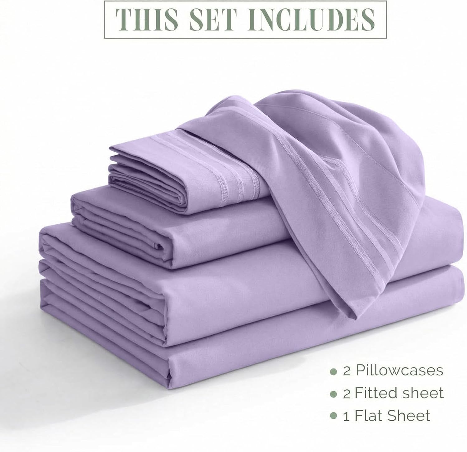 Elegant Comfort Luxurious 1500 Premium Hotel Quality Microfiber Three Line Embroidered Softest 5-Piece Bed Sheet Set, Wrinkle and Fade Resistant, Split King, Lilac
