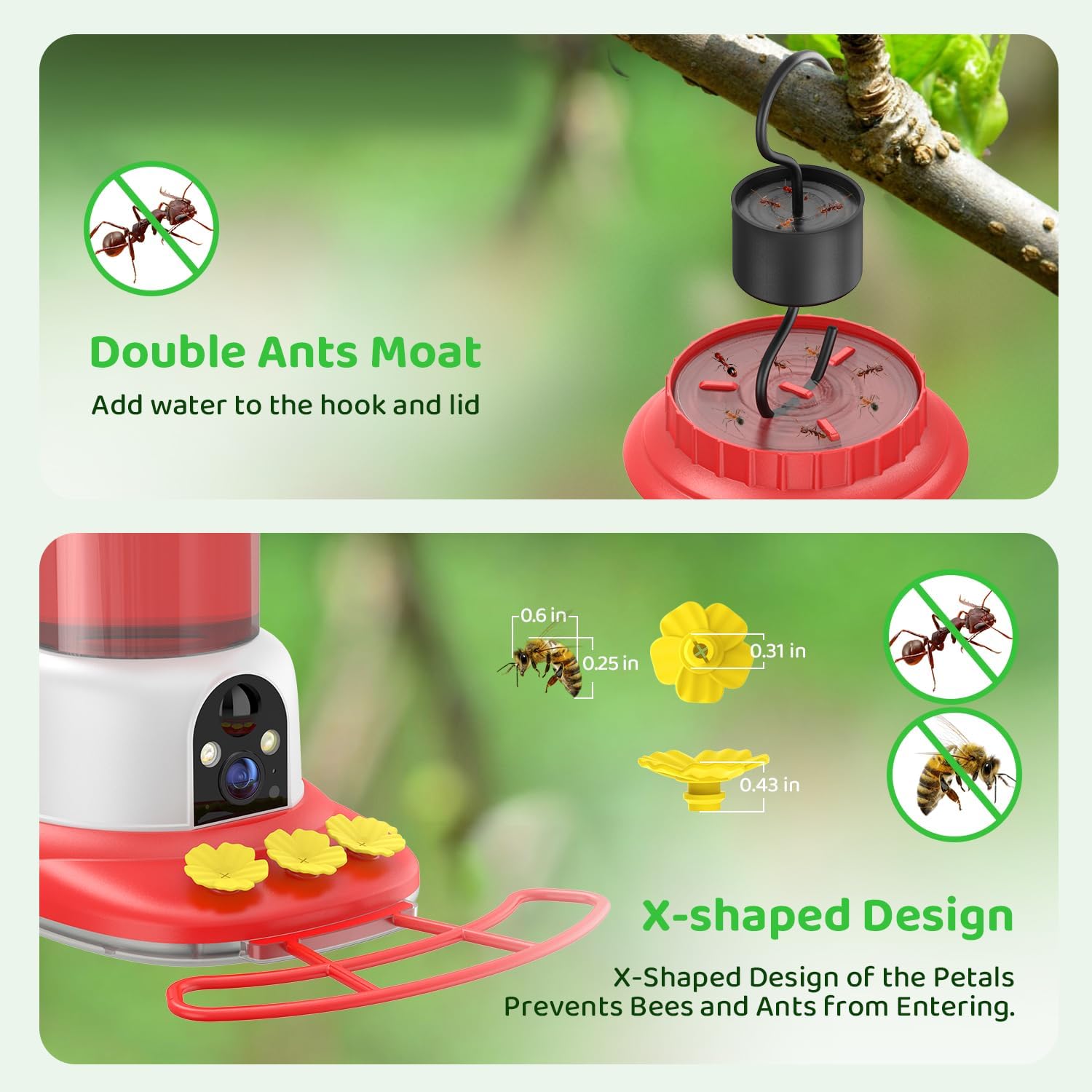 SEHMUA Smart Hummingbird Feeder with Camera, Solar Powered Bird Cam with 1 Year Trial AI Identify, Ant Moat & Bee Proof, Outdoor Hanging, Gift for Bird Watching
