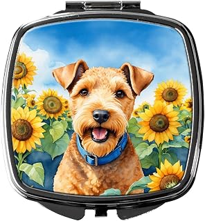 Caroline's Treasures Lakeland Terrier in Sunflowers Compact Mirror Decorative Travel Makeup Mirror for Women Girls Gifts Pocket Makeup Mirror Folding Handheld