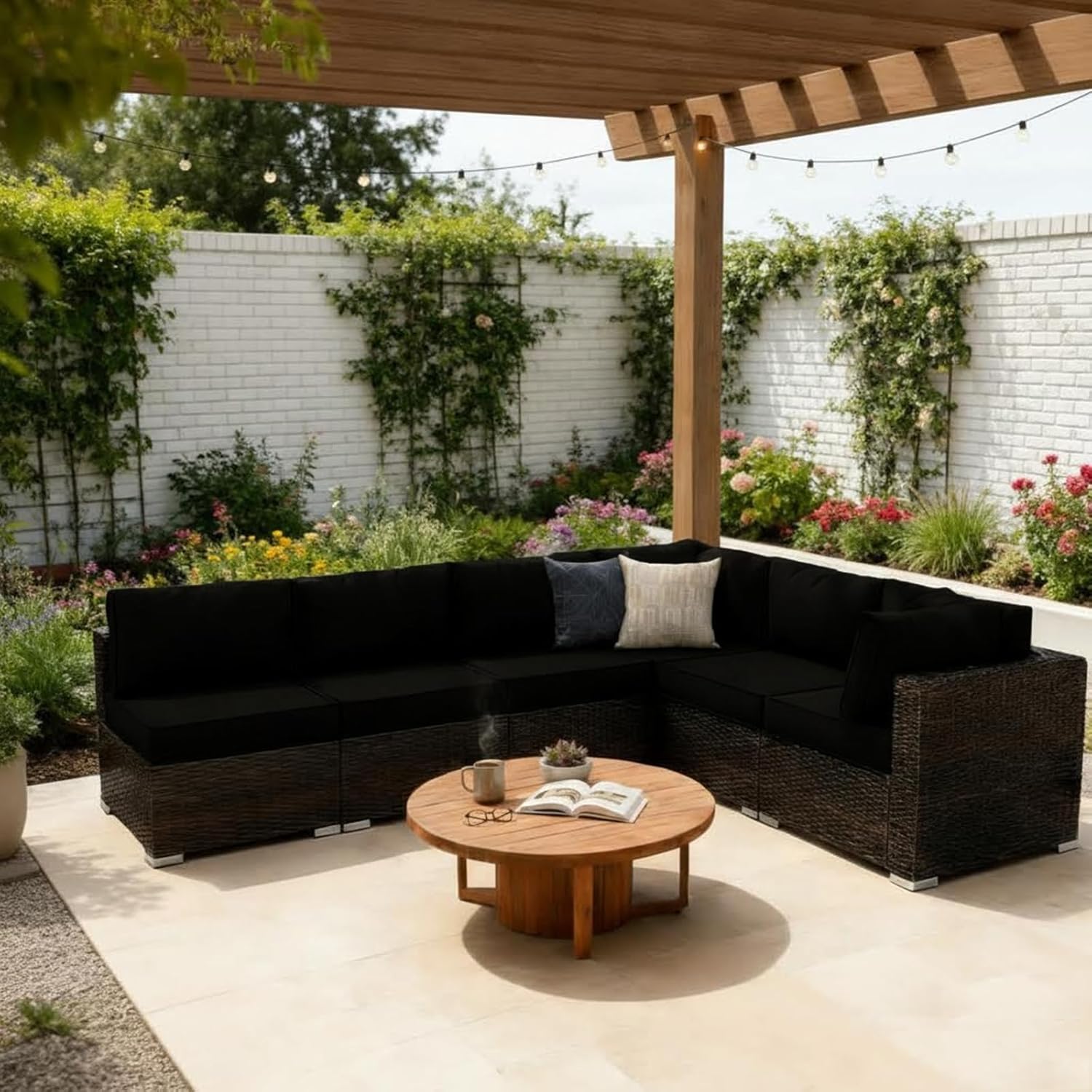 14 Pcs Outdoor Cushion Slipcovers, Patio Furniture Cushion Cover Raplacement, Water-Resistant Patio Furniture Cushion Covers with Zipper (Black, 24.8Lx24.8Wx3.14H)