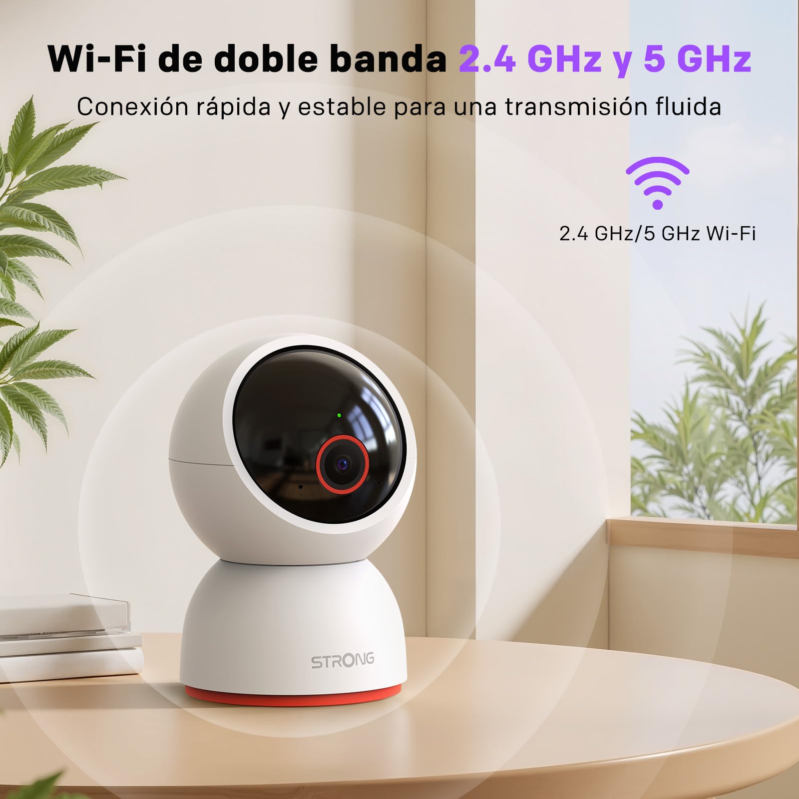 Cámara de seguridad interior 4K de 8 MP, visión panorámica e inclinación de 360°, detección movimiento, wifi 2.4G/5G, visión nocturna, almacenamiento en la nube y tarjeta SD de 512 GB, aplicación.