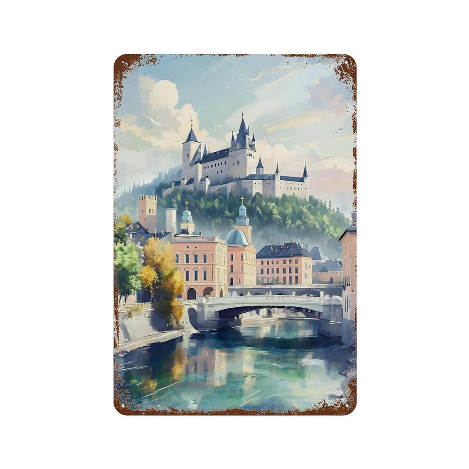 xiaoxiaoshen Vintage Landmark Alzburg Wall Decor Art Metal Tin Poster Modern Home Decor Art Home Bar Shop Decorations Vintage Sign 30x20cm