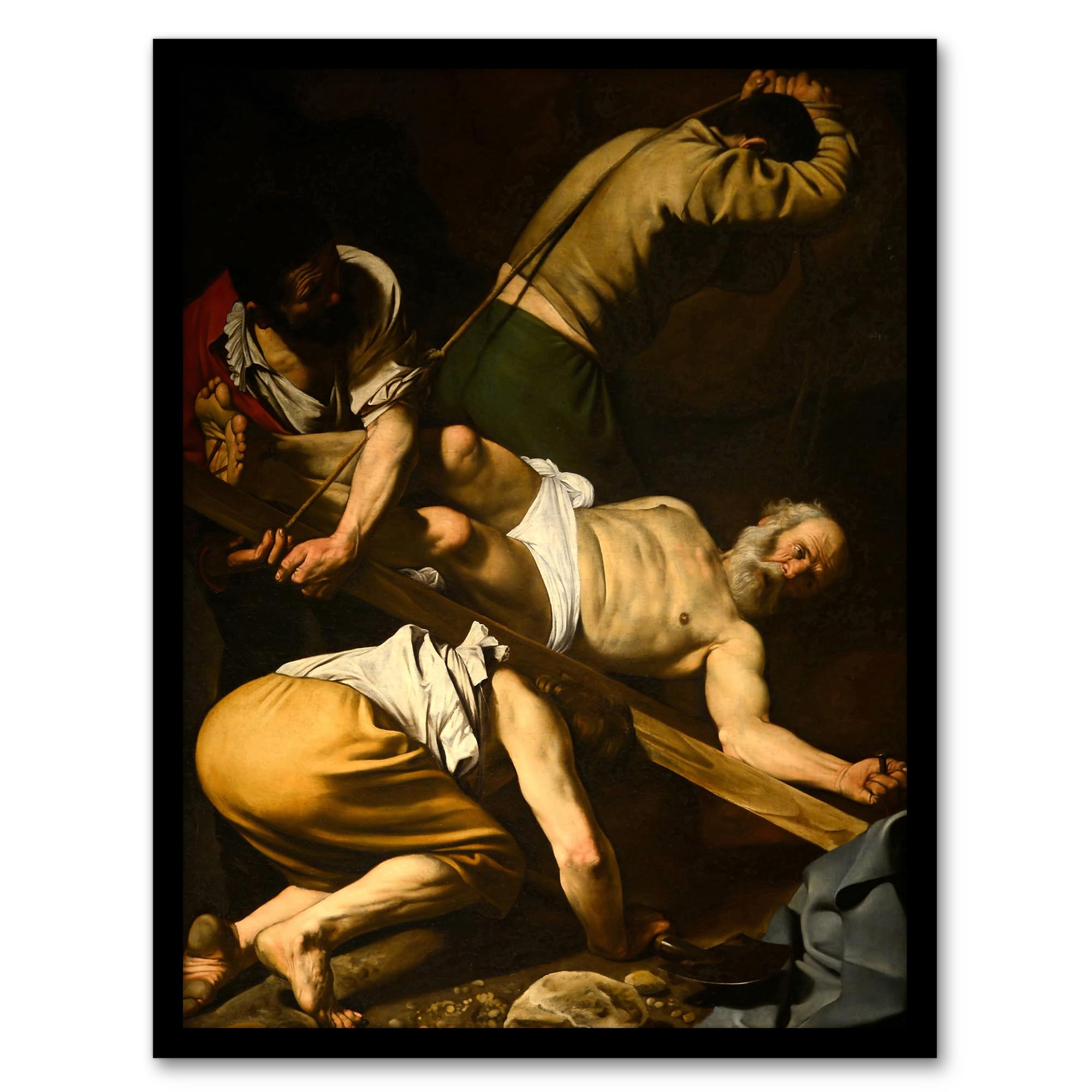 Artery8 Framed A4 Crucifixion Of St. Peter By Caravaggio Framed Wall Art Print A4 : Reflective Religious Portrait Radiating Peace Perfect For Prayer Space Hallway Or Quiet Living Room