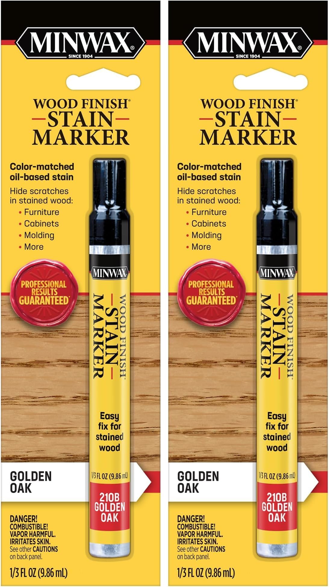 1/3 oz Minwax 63481 Golden Oak Wood Finish Stain Marker (Pack of 2)