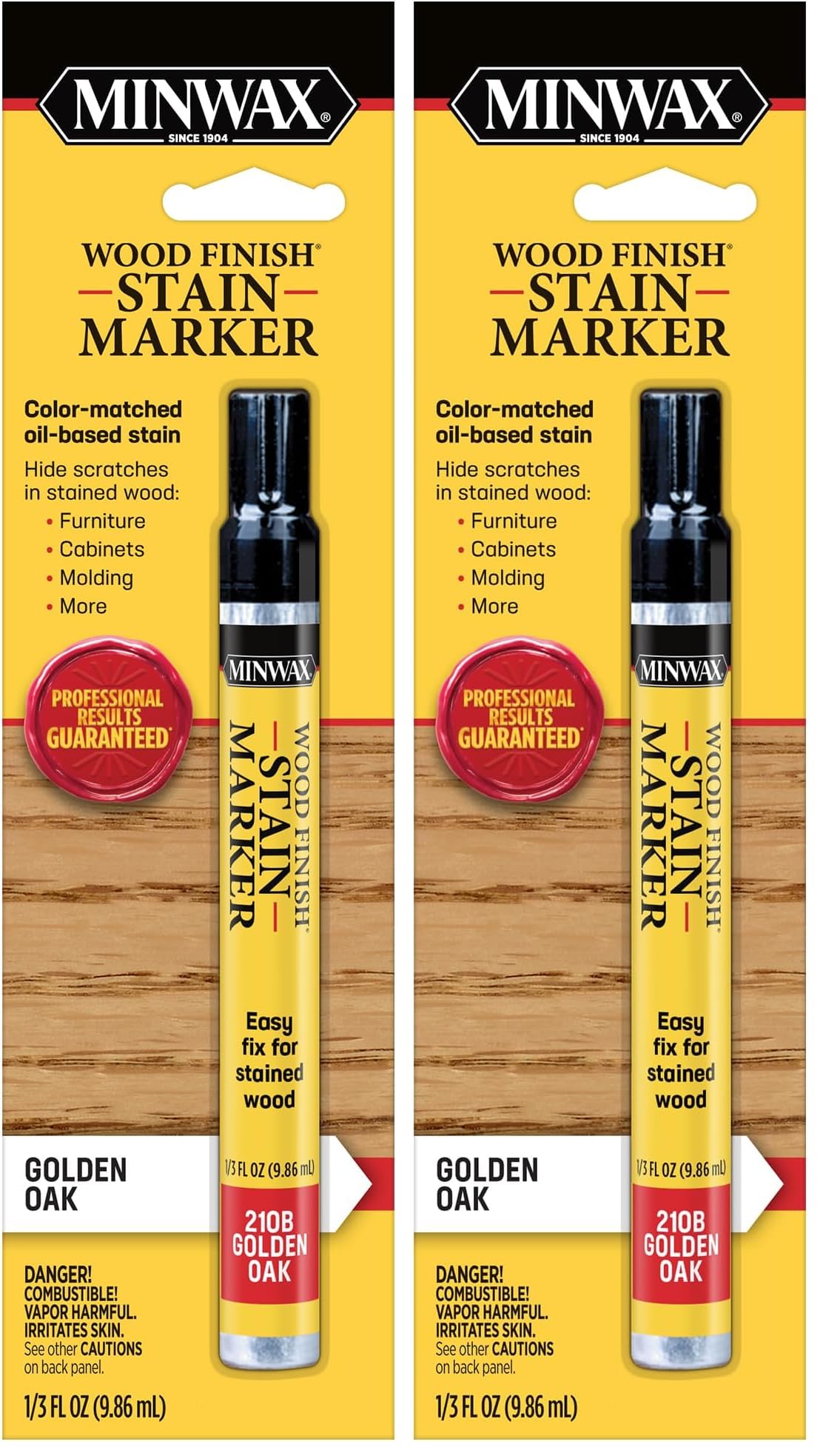 1/3 oz Minwax 63481 Golden Oak Wood Finish Stain Marker (Pack of 2)