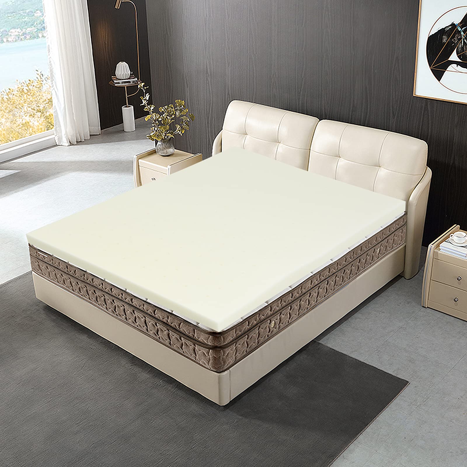 GOFLAME 3 Inch Queen Size Mattress Topper Ventilated Mattress Pad High Density for Cozy Sleeping