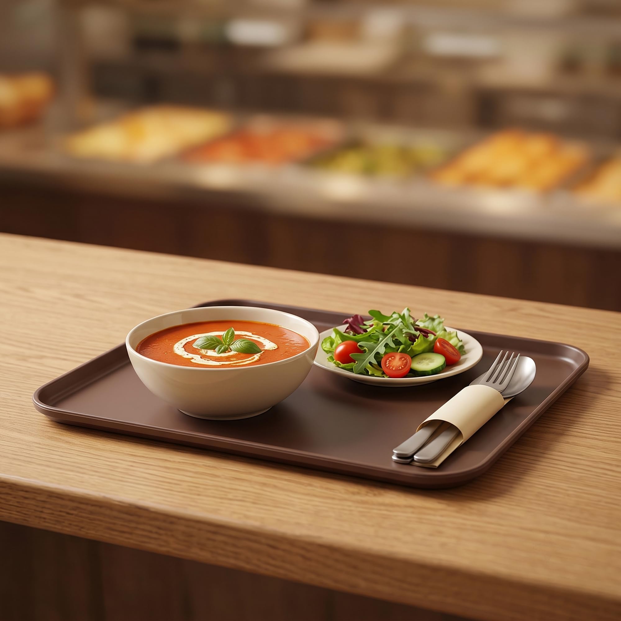 KEILEOHO Confezione da 8 vassoi in plastica per fast food, grandi, marrone, 43 x 30,5 x 1,5 cm, per ristoranti e bar