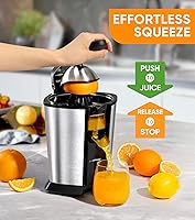 Vista 5 de exprimidor de naranja eléctrico, exprimidor de cítricos con 2 conos y mango de agarre suave para exprimir sin esfuerzo, máquinas extractoras de jugo