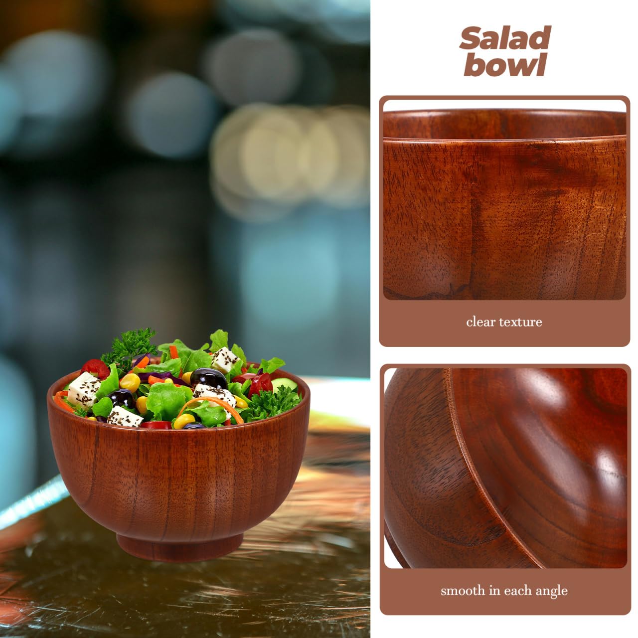 Ensaladera de madera de acacia de 5.11 pulgadas, versátil tazón redondo para servir frutas y aperitivos para el hogar y la cocina 6