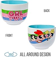 Vista 5 de Silver Buffalo The Powerpuff Girls Girl Power Featuring Blossom, Bubbles, and Buttercup Ceramic Ramen Noodle Rice Bowl with Chopsticks, Microwave