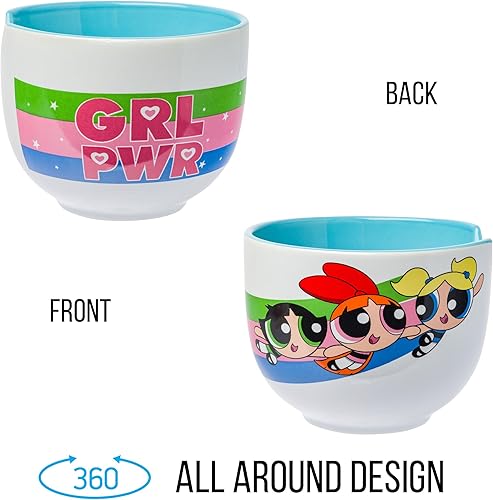 Miniatura 5 de Silver Buffalo The Powerpuff Girls Girl Power Featuring Blossom, Bubbles, and Buttercup Ceramic Ramen Noodle Rice Bowl with Chopsticks, Microwave