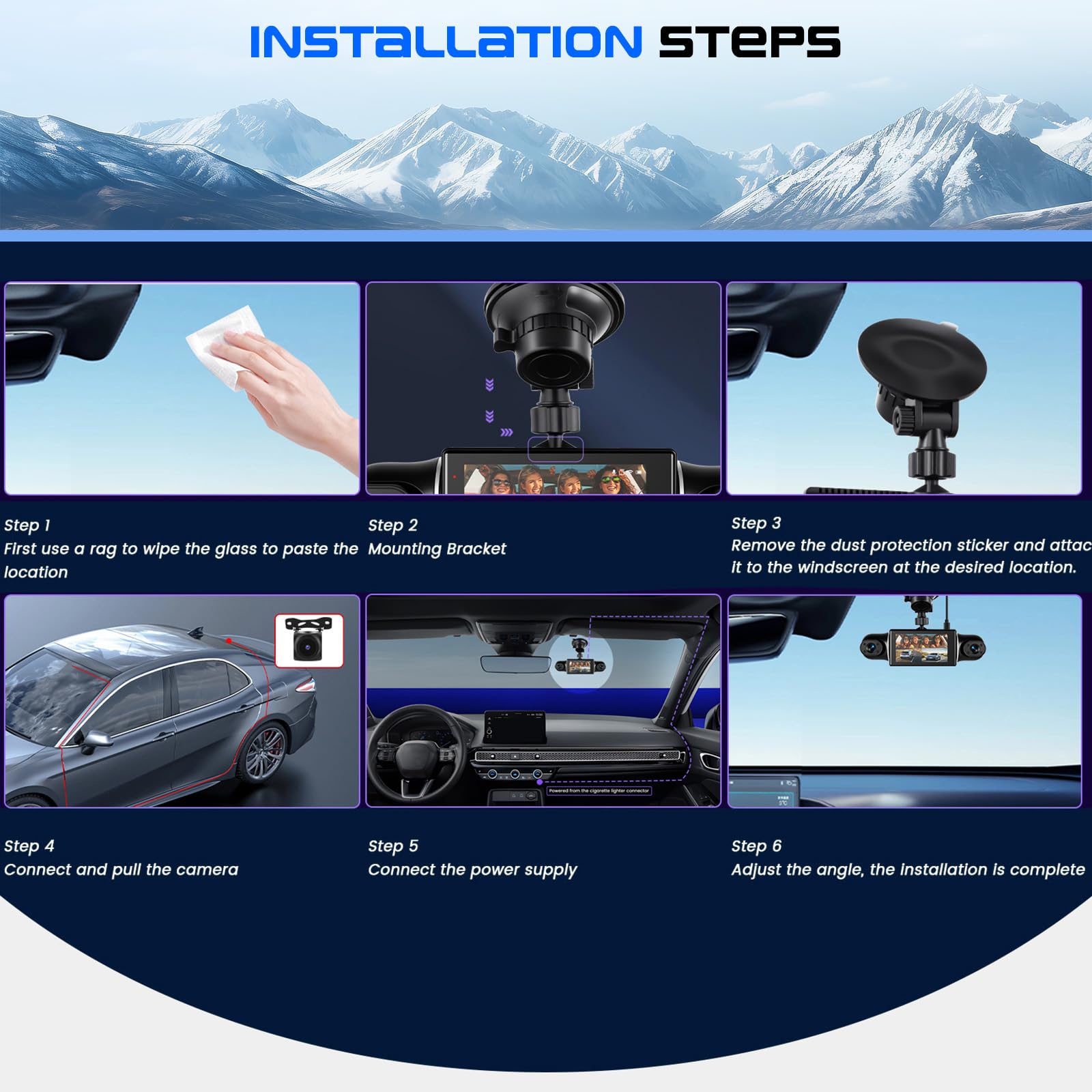 CAMECHO 4 Canales Dashcam 2K Cámara integrada Delantera, Izquierda, Derecha y Trasera con WiFi GPS, Rotación 360° Pantalla Dashcam 3 Pulgadas, Grabación en Bucle, Visión Nocturna, Sensor G