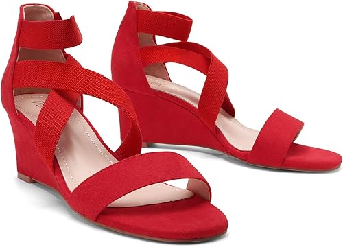 Miniatura 3 de Dream Pairs - Sandalias de tacón de cuña bajo con correa elástica de tobillo para mujer