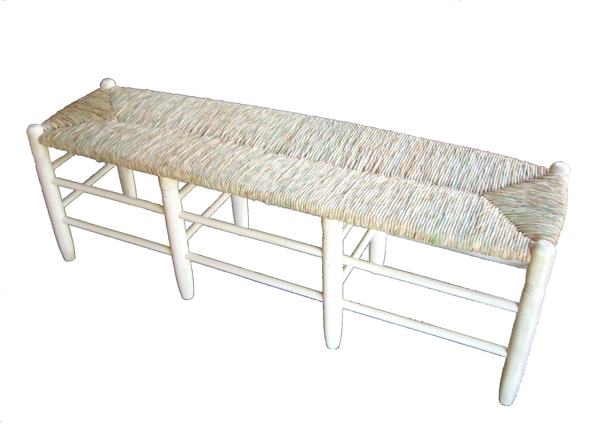 Banco Tres Plazas Asiento Tejido con Enea. Madera al Natural. 130x36x43cm