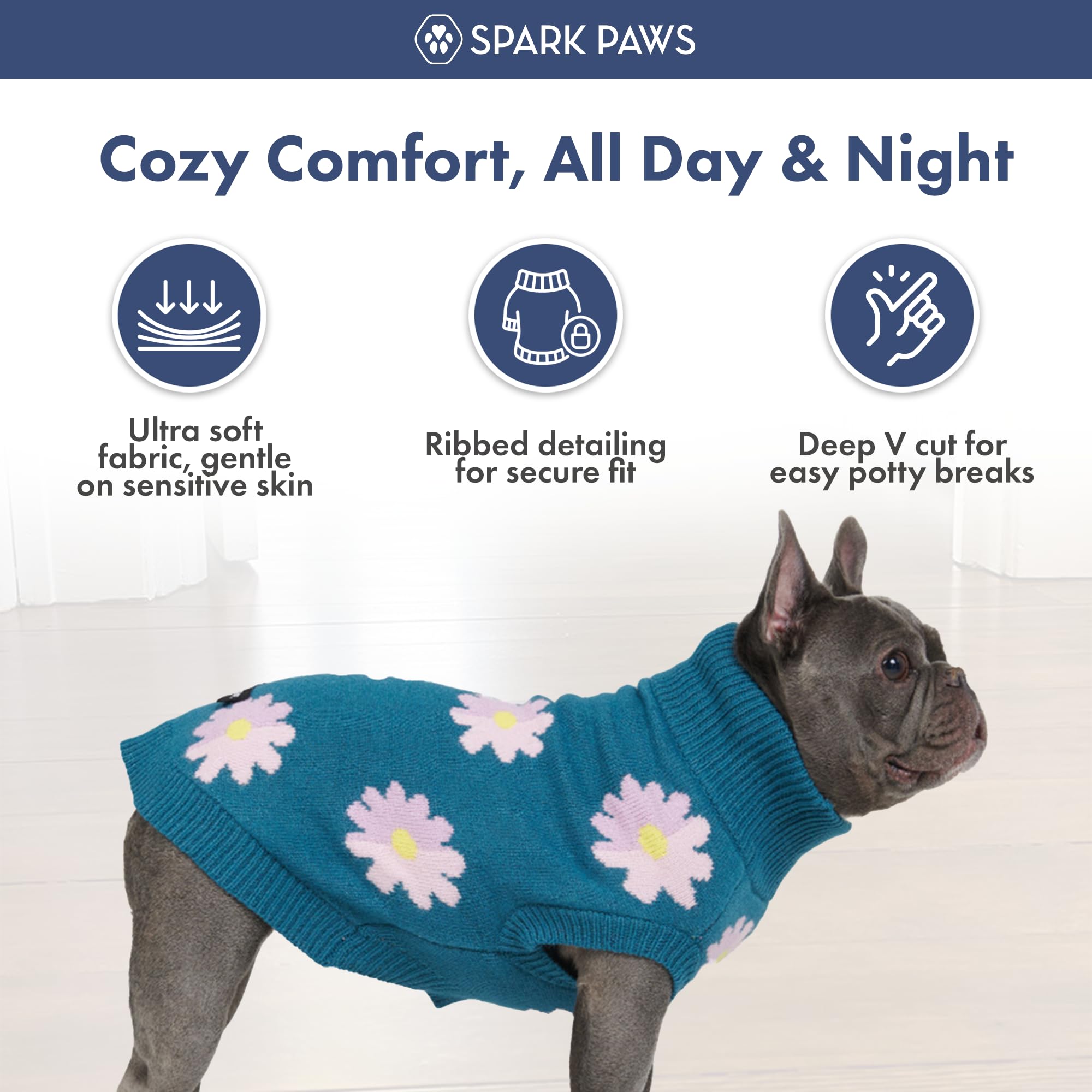 Spark Paws Pull en tricot pour chien | Pull ultra doux pour chiens de petite, moyenne et grande taille pour bouledogues français et grands chiens