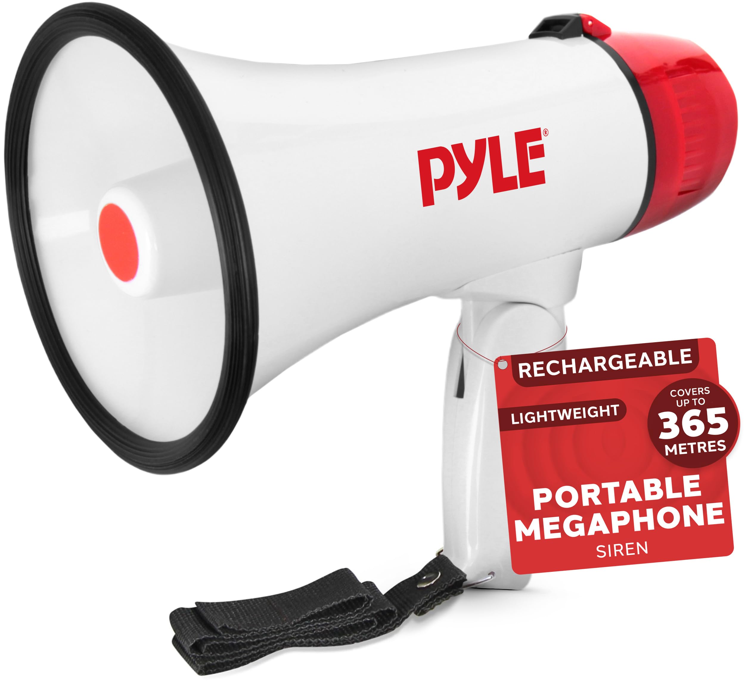 PYLE Pyle Compact & Portable With Siren Alarm Mode Adjustable Volume Control, 20 Watt Megaphone Speaker, White, S