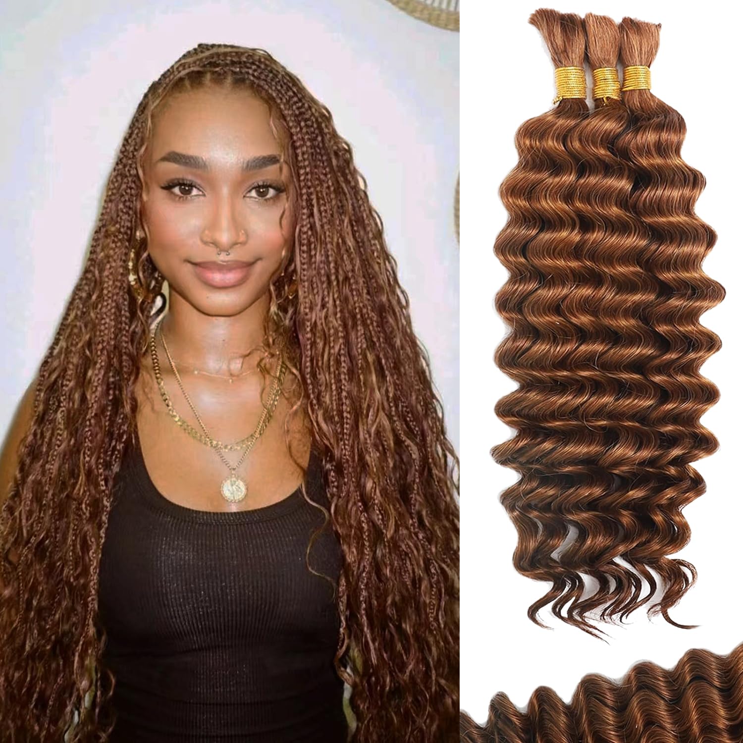 Afihond Human Braiding Hair For Boho Braids Deep Water Wave Human Bulk Hair for Braiding 12A Brazilian Virgin Human Hair Extensions for Boho Braids 3