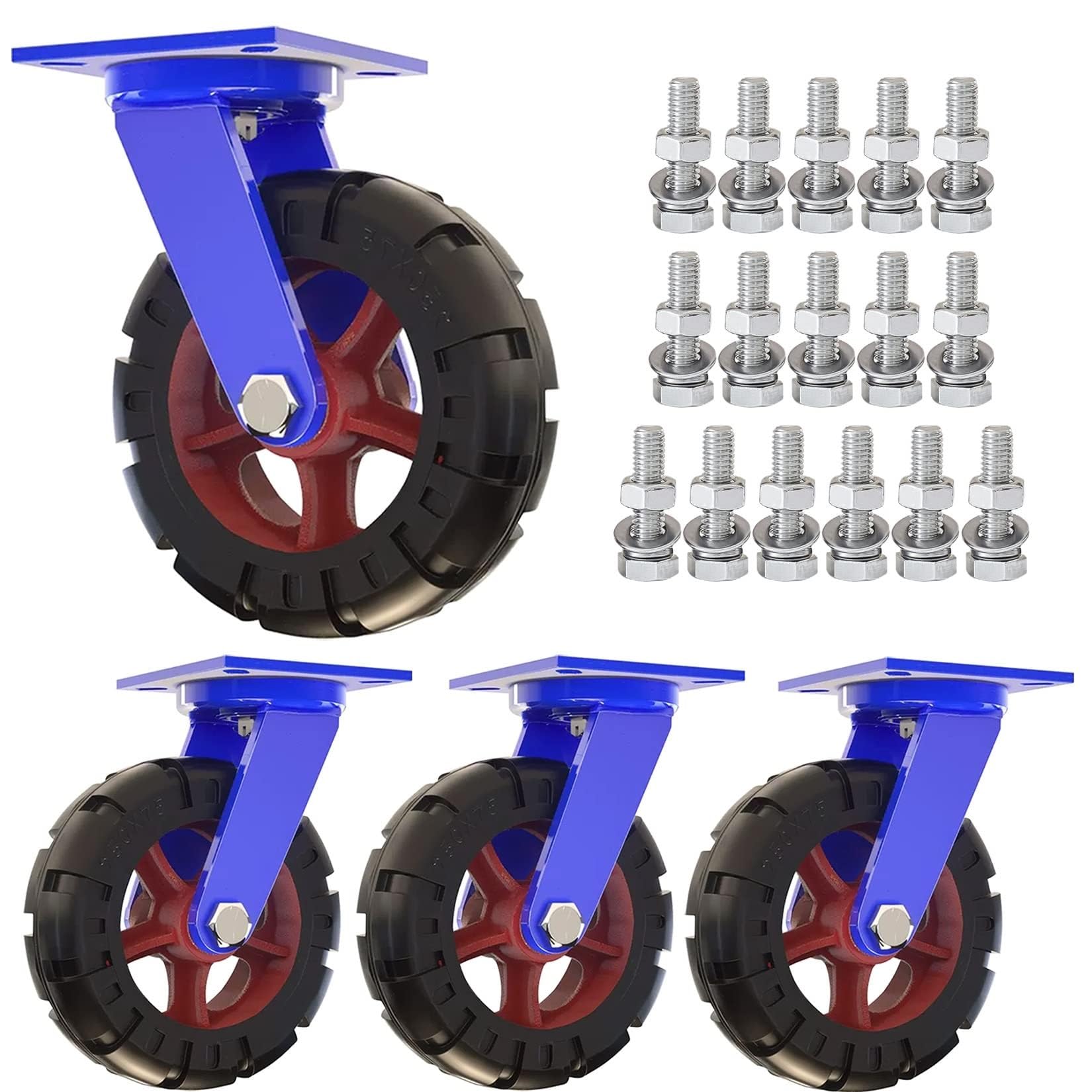 ZGUOUZANTYE Heavy Duty Industrial Swivel Caster Wheels Set Of 4 Solid Rubber Dual Locking Brakes 2000 Lbs Capacity(Swivel,Ø250mm/10in)