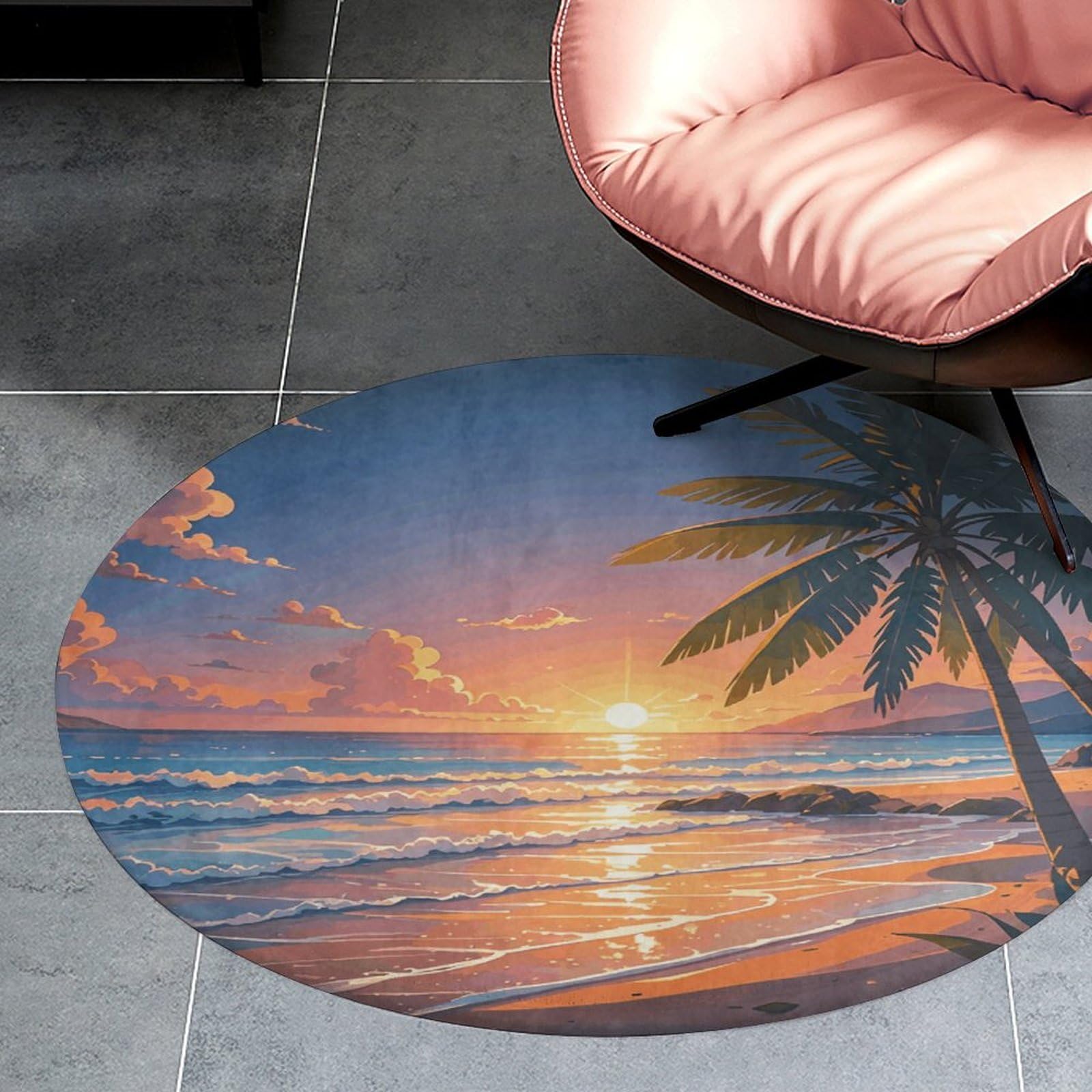 Tapis rond en velours corail de 0,9 m antidérapant et absorbant pour salle de bain