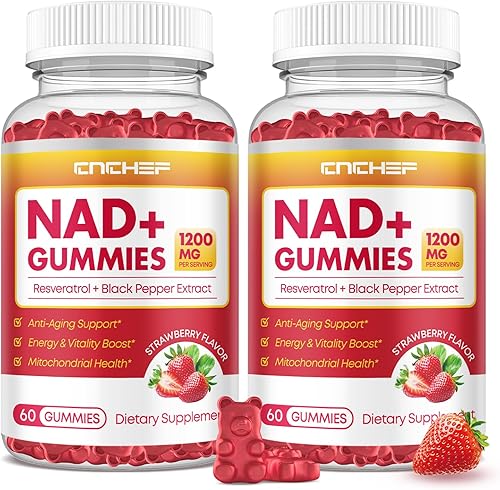 Gomitas NAD+, suplemento liposomal NAD de 1200 mg para mujeres y hombres con trans-resveratrol y extracto de pimienta negra, suplemento