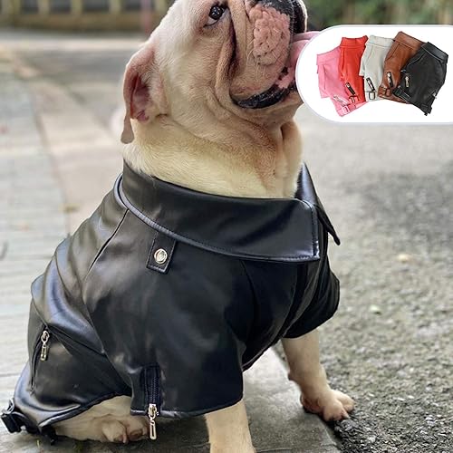 Miniatura 4 de Lovelonglong Chaqueta de cuero fresca para perro, abrigos cálidos para perros, resistentes al viento, abrigos para clima frío para pugs bulldog