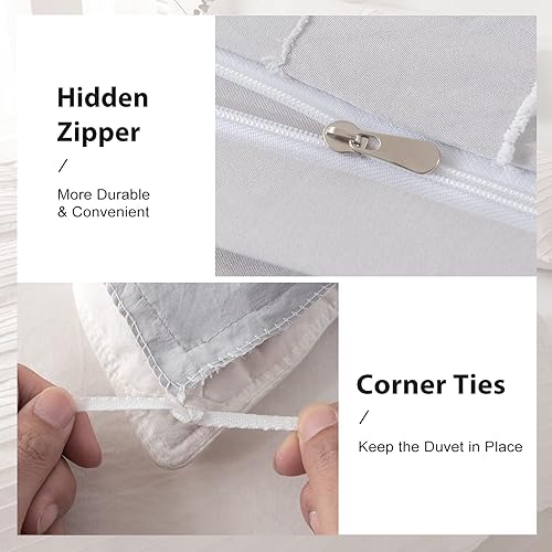 Miniatura 4 de WARMDERN Juego de funda de edredón bohemio tamaño King, ropa de cama de microfibra a rayas gris claro, cierre de cremallera, diseño bohemio
