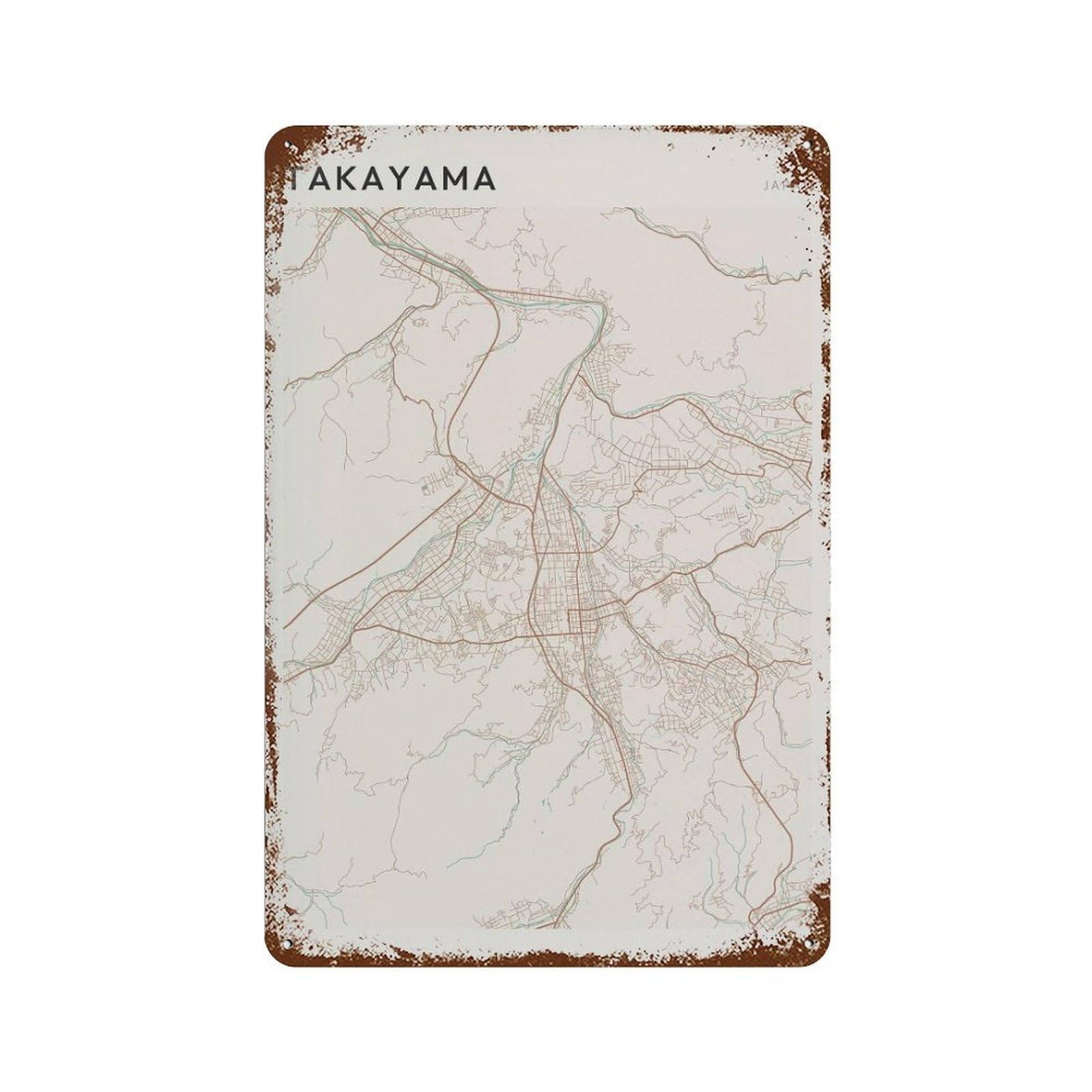 xiaoxiaoshen Takayama Map Japan Travel Gift Minimalist Wall Decor Art Metal Tin Poster Modern Home Decor Art Home Bar Shop Decorations Vintage Sign 30x20cm