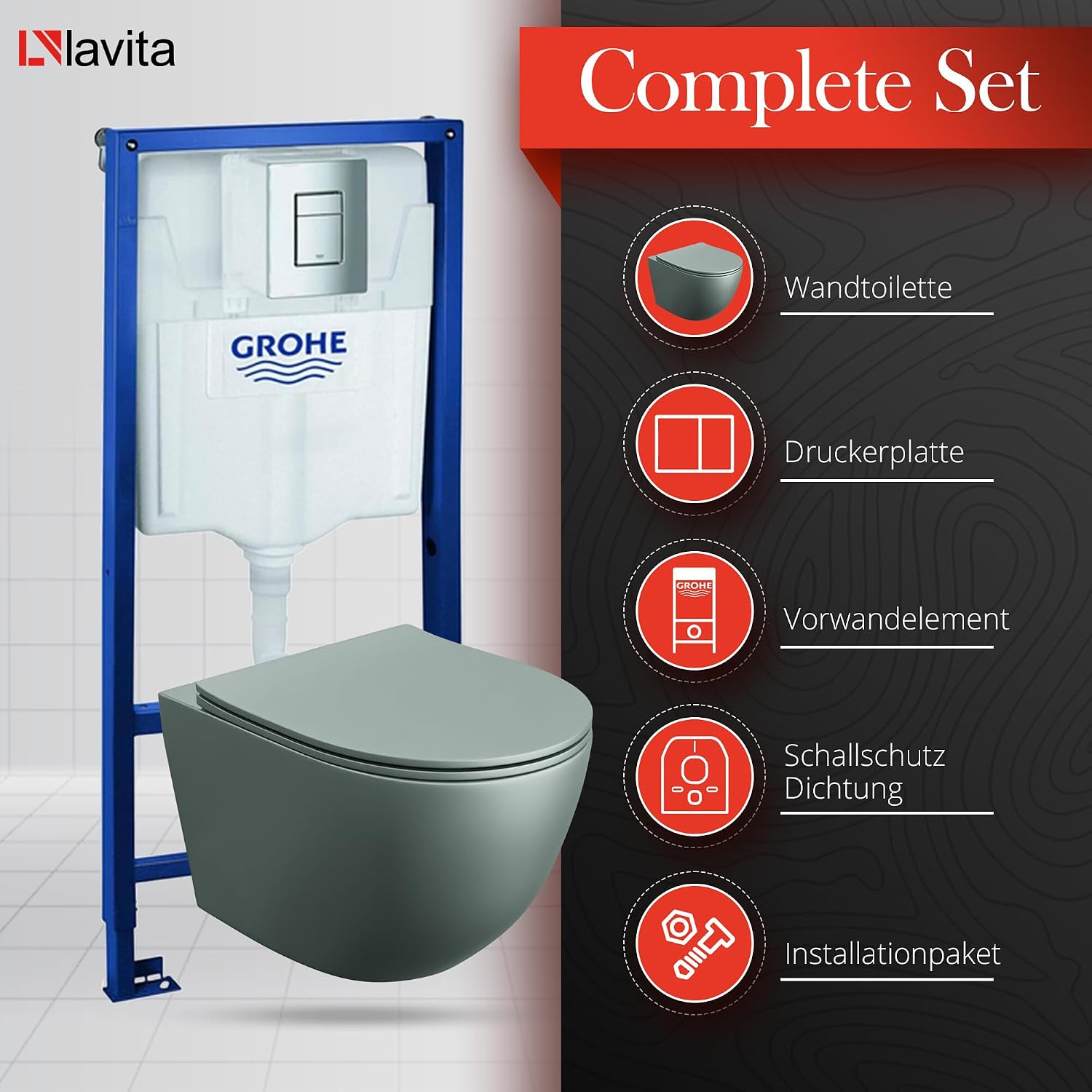 Ensemble de WC encastré GROHE Solido avec bac mural gris Sinto - vue générale